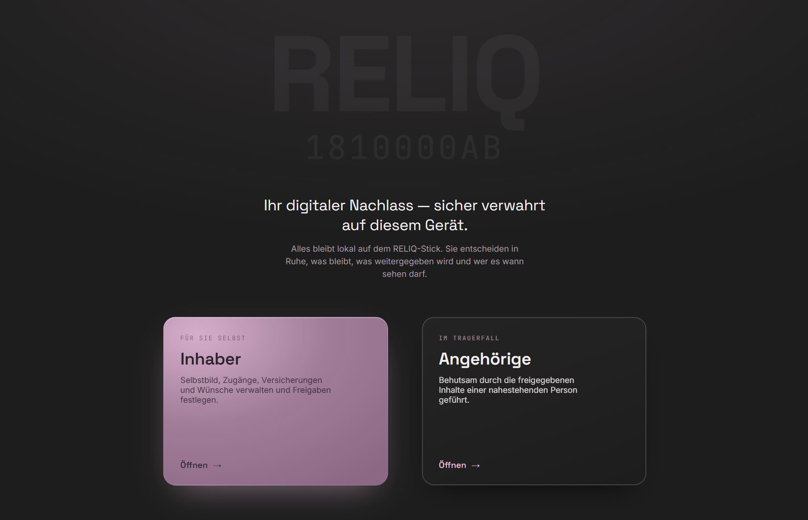 Startbildschirm der RELIQ-App
